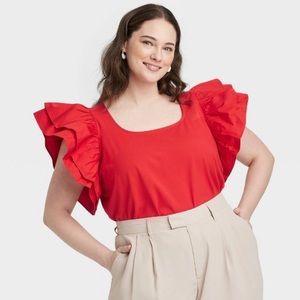 Dark pink coral ruffle sleeve top size M